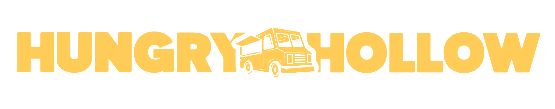 Hungry Hollow food truck park in Austin plaza in yellow logo