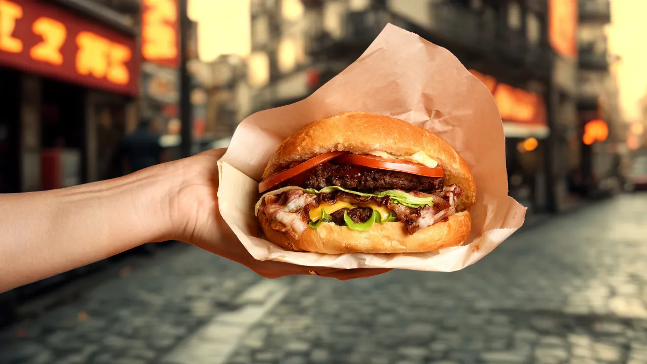 Vibrant Austin food truck photos of Person holding delicious burger from