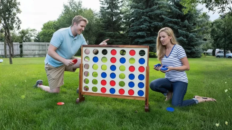 Couple playing Connect Four at Hungry Hollow in Austin food truck photos