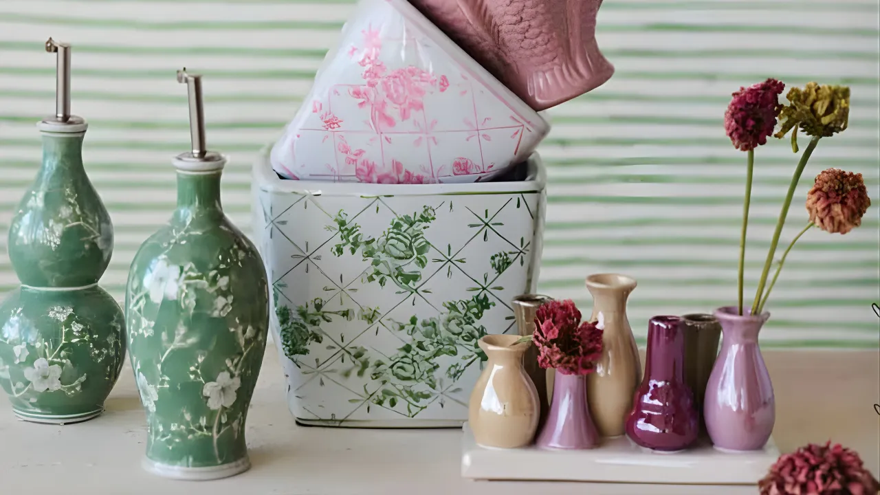 Handcrafted Ceramic Oil Dispensers and Decorative Vases Set