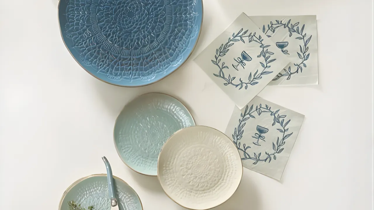 Handmade Stoneware Plates with Botanical Transfer Art