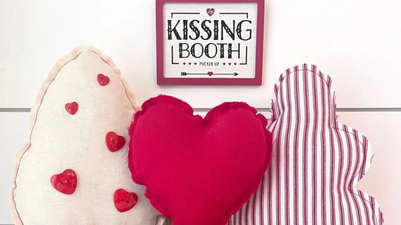 Valentine Heart Accent Pillows with Kissing Booth Decor